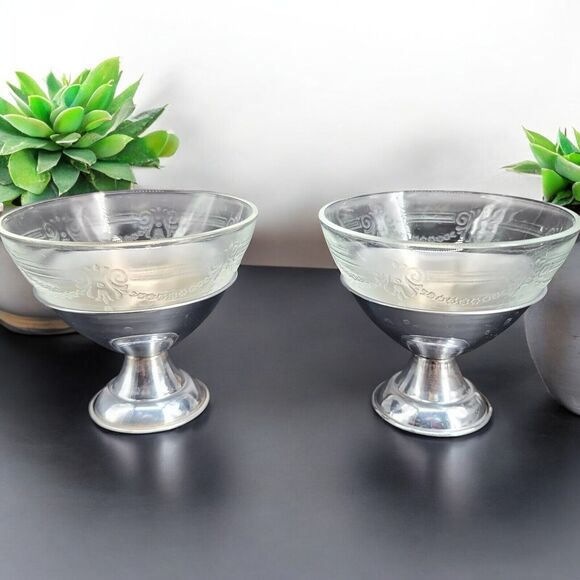 2 MacBeth Evans Ice Cream‎ 2 Part Dishes Depression Glass Removable Chrome Stand - Picture 1 of 9